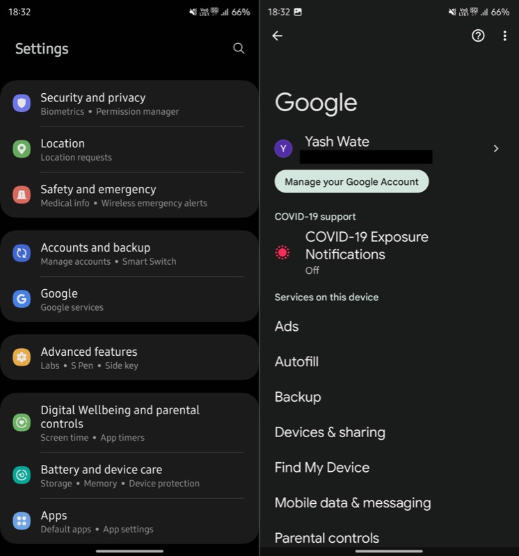 google account settings on an android phone