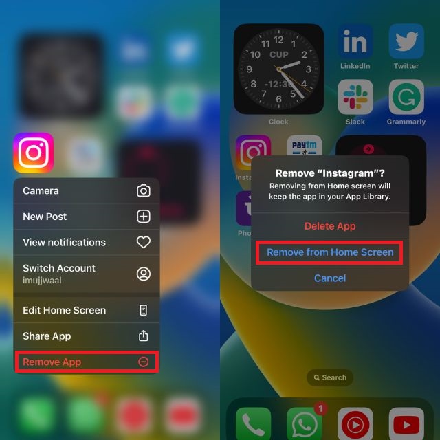tap remove from home screen